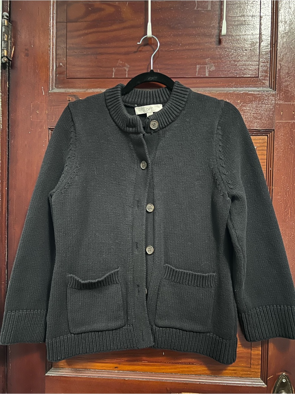 NWOT- LOFT Black Button-Front Knit Cardigan